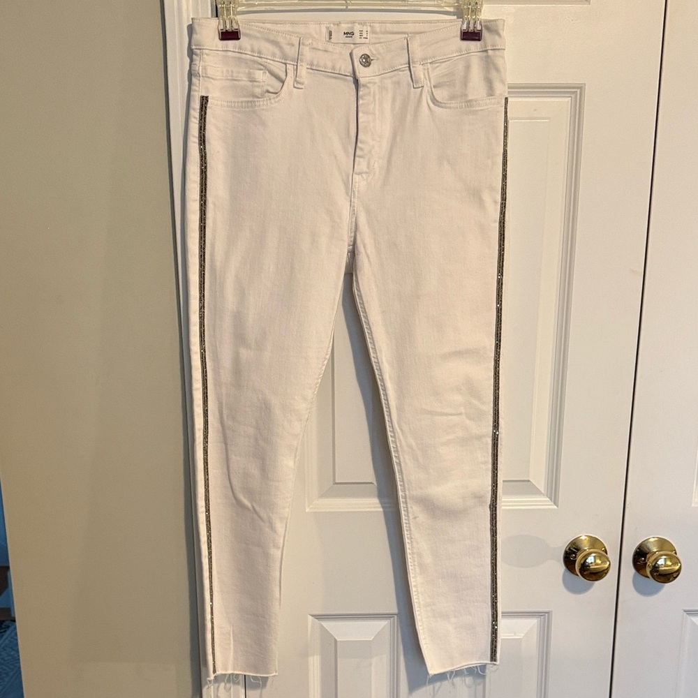 Mango White Ankle Jeans with Silver Stripe